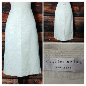 NWT Charles Nolan NY Pencil Skirt 10 Ivory Jacquard Zip Back Lined Saks 5th Ave